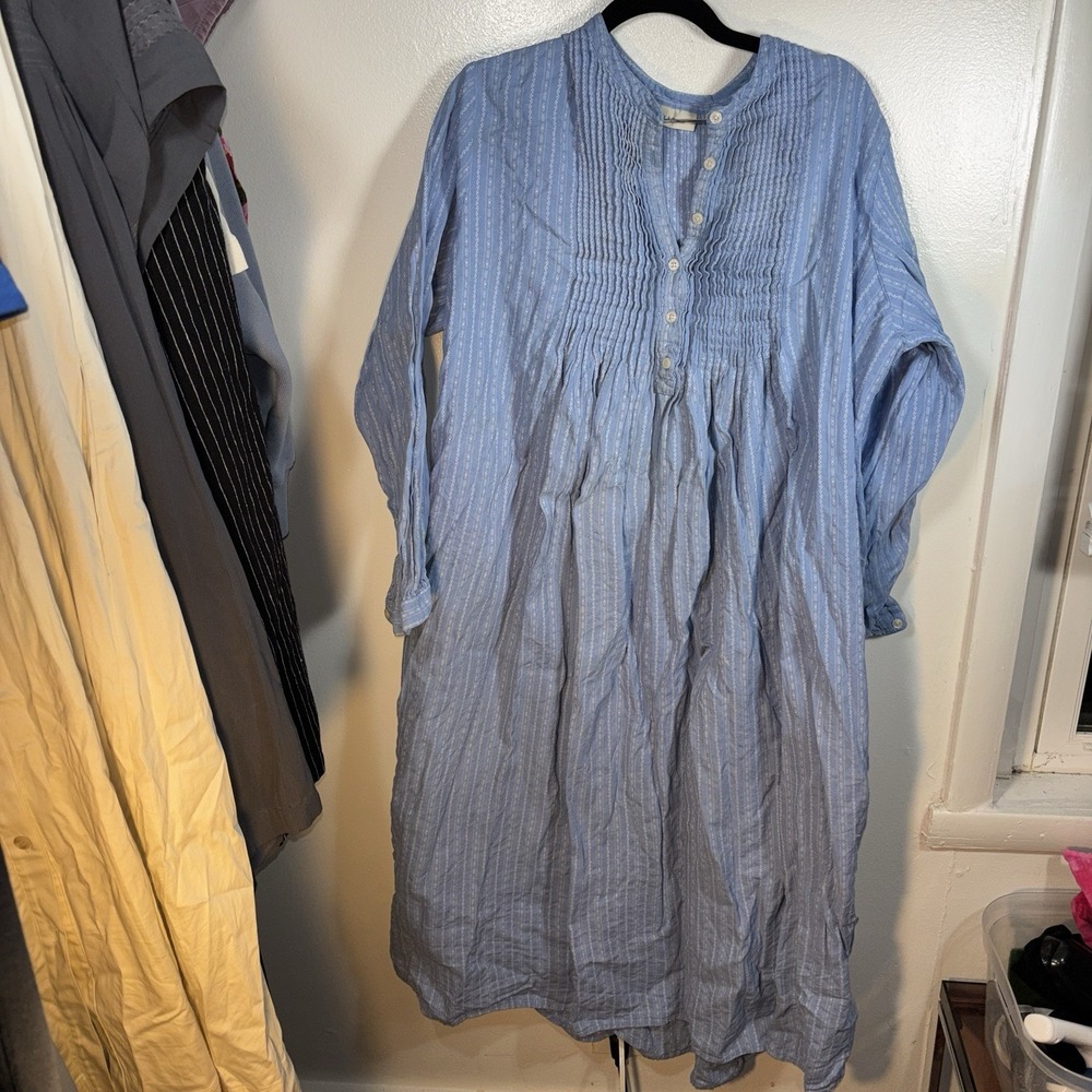 LL Bean Dobby Nightgown Flannel Pintuck   Prairie Blue Sz XL 100% Cotton
